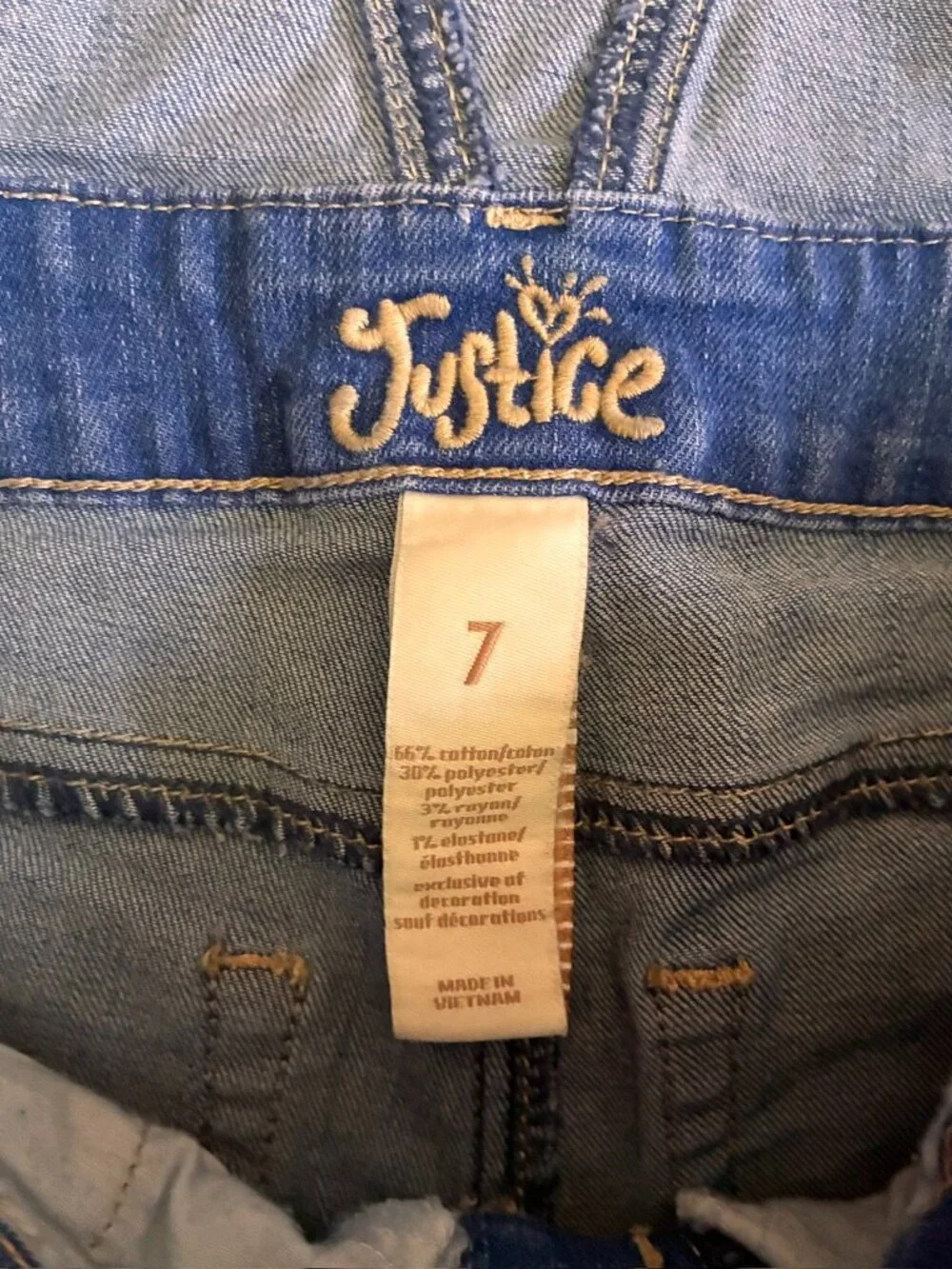 Justice Girls Denim Short Overalls / Shortalls Size 7